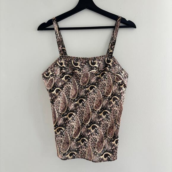 90s Vintage Paisley Shimmer Top Semi Sheer Satin Like Top Women's Size 36 - Picture 1 of 10